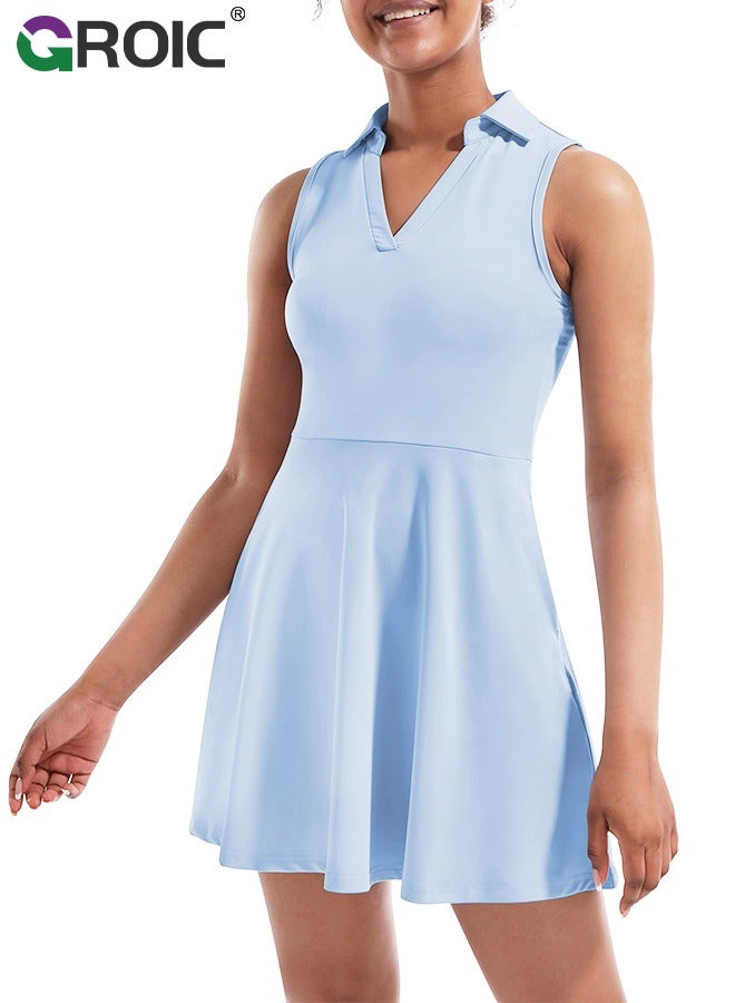 GROIC Golf Dresses for Women with Pockets Tennis Dress with Built in Shorts Athletic Dress Workout Dress, Women's Tennis Athletic Dress Golf Dresses Shorts Sleeveless 4 Pockets for Active Workout - Image 1