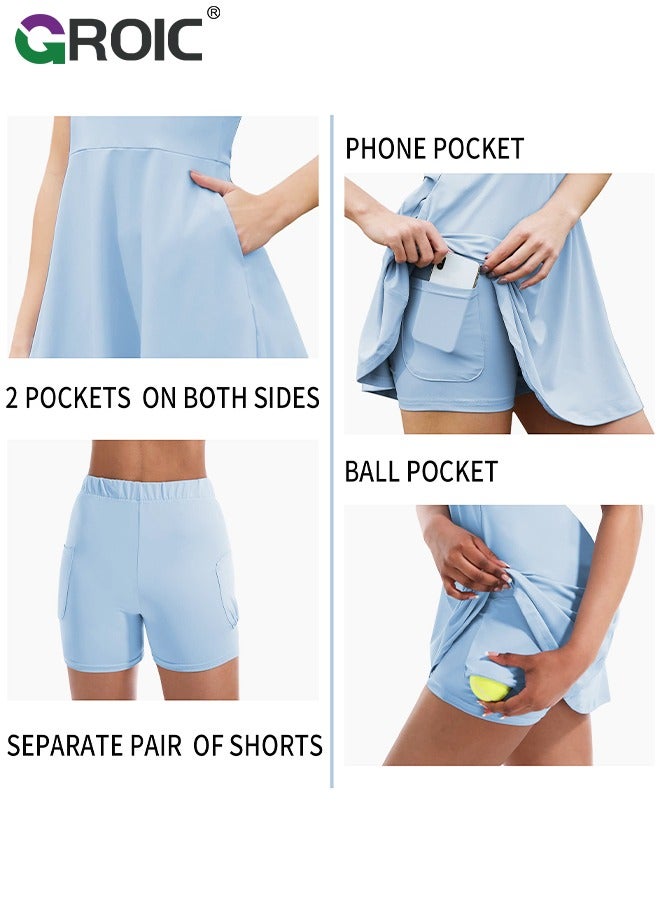 GROIC Golf Dresses for Women with Pockets Tennis Dress with Built in Shorts Athletic Dress Workout Dress, Women's Tennis Athletic Dress Golf Dresses Shorts Sleeveless 4 Pockets for Active Workout - Image 3