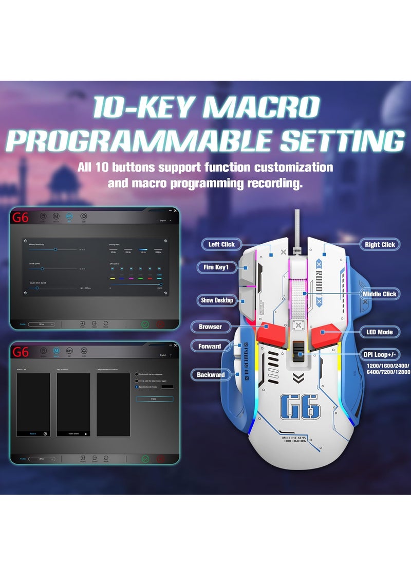 KASTWAVE Wired Gaming Mouse, 12800 DPI Optical Gamer Mouse with 10 Programmable Buttons, Colorful RGB Lights, Computer Mouse for PC&Laptop, Ergonomic Gaming Mouse with Thumb Rest for Gaming and Working " - Image 3