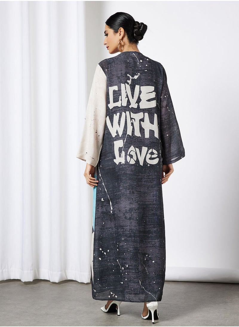 Thouq - Colourblock Abstract Print Abaya - Image 1