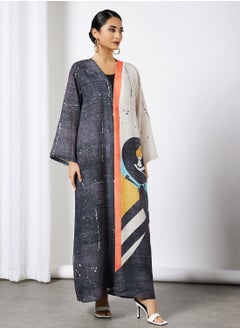 Colourblock Abstract Print Abaya