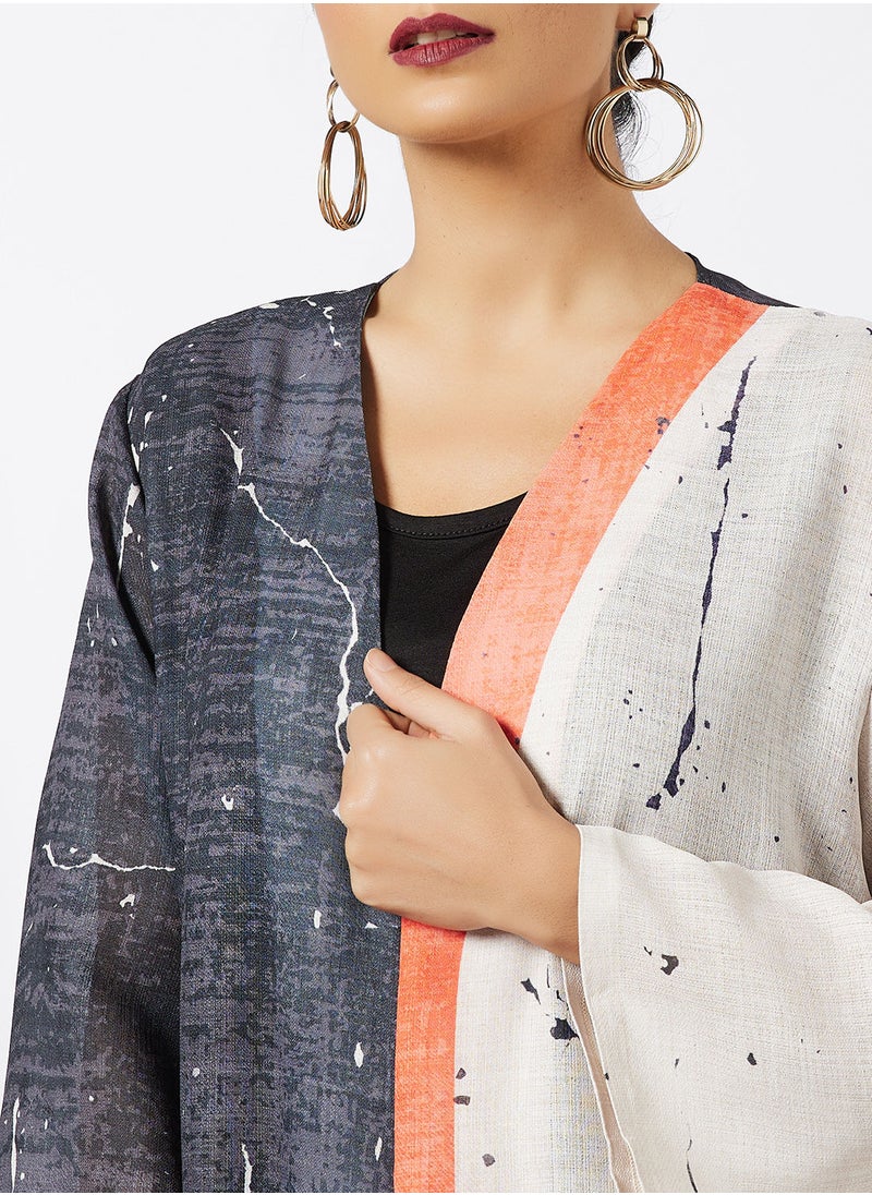 Thouq - Colourblock Abstract Print Abaya - Image 1