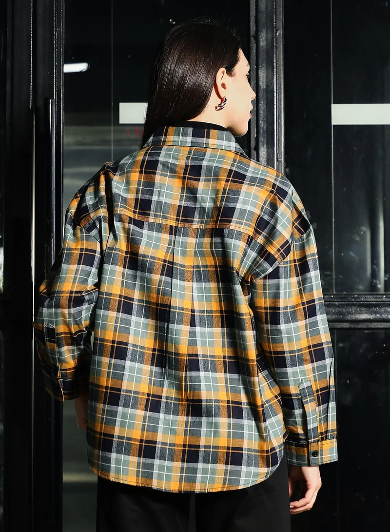 PINACOLADA  Women's Mango Yellow & Midnight Black Shadow-Plaid Oversized Shirt for Women | Best Price UAE