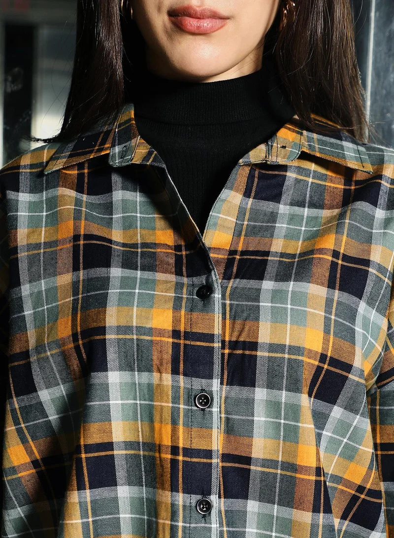 PINACOLADA  Women's Mango Yellow & Midnight Black Shadow-Plaid Oversized Shirt for Women | Best Price UAE