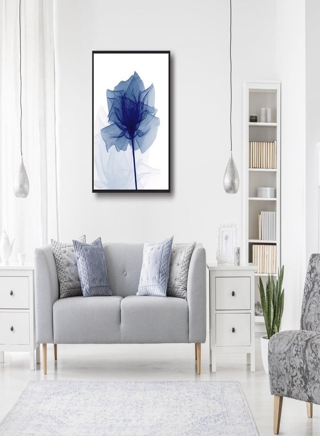 Pyradecor لوحة فنية كبيرة بإطار أسود من بايراديكور - طباعة قماش لزهور زرقاء متلألئة، لوحات فنية زهرية للصور لتزيين غرفة النوم أو المكتب أو المنزل - Image 5