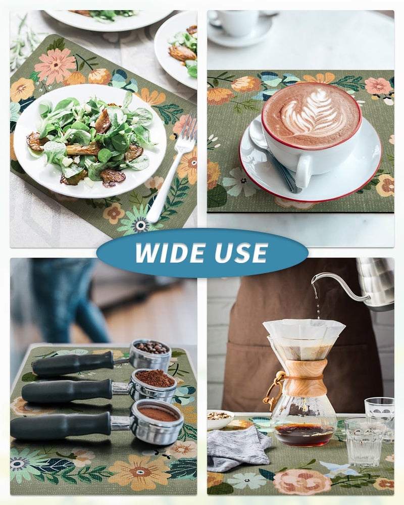 AMOAMI Coffee Mat Hide Stain Rubber Backed Absorbent Dish Drying Mat for Kitchen Counter - Fits Under Coffee Maker - Floral GREEN 12X19 - Image 5