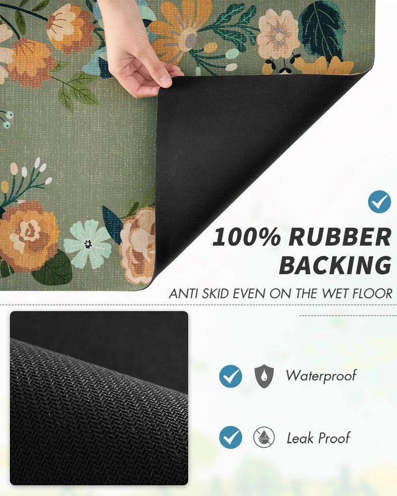 AMOAMI Coffee Mat Hide Stain Rubber Backed Absorbent Dish Drying Mat for Kitchen Counter - Fits Under Coffee Maker - Floral GREEN 12X19 - Image 4