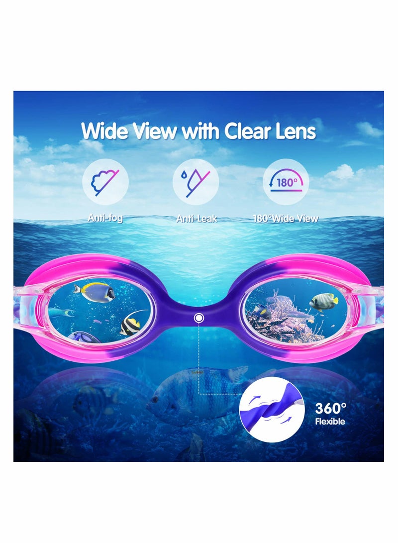 Excefore Kids Swimming Goggles, 2 Pack No Leak Adjustable Straps HD Silicone Anti Fog Kids Swim Goggles, UV Protection, Waterproof, Comfortable Fashion for Boys Girls (Age 6-14) - Image 4