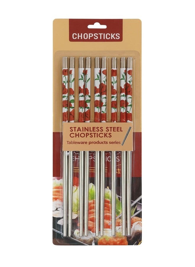 QUIRA Reusable Stainless Steel 5 Pair Chopsticks 23 cm Long Metal Chopstick Easy to Use Chop Stick for Noodles Sushi Hotpot Thai Foods for Home at Dinner - Image 4