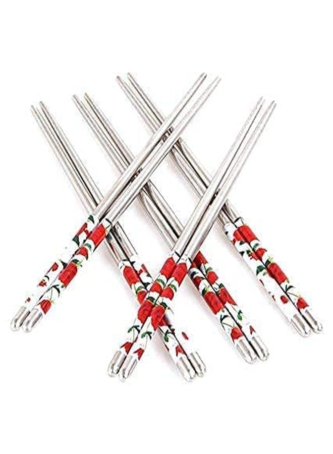 QUIRA Reusable Stainless Steel 5 Pair Chopsticks 23 cm Long Metal Chopstick Easy to Use Chop Stick for Noodles Sushi Hotpot Thai Foods for Home at Dinner - Image 1