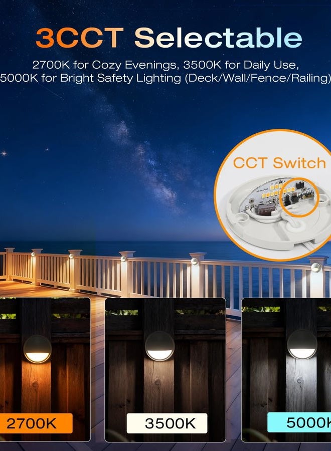 CLOUDY BAY [6 Pack] 3CCT Low Voltage LED Deck Lights Outdoor,2700K/3500K/5000K Selectable,Landscape Step Stair Railing Fence Light Wired,3W,12V-24V AC/DC Deck Lighting Fixtures,White - Image 4