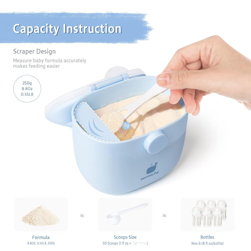 Termichy Baby Formula Dispenser, Portable Milk Powder Dispenser Container with Carry Handle and Scoop for Travel Outdoor Activities with Baby Infant, 8.8OZ, 0.55LB, 250g, 500ml (Light Blue) - Image 2
