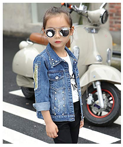 Peacolate 3-10Years Little Big Girls Spring Autumn Embroidered Paillette Sequins Butterfly Denim Jacket Kid's Top (Butterfly,8-9Years) - Image 4