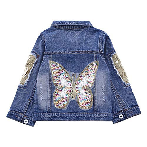 Peacolate 3-10Years Little Big Girls Spring Autumn Embroidered Paillette Sequins Butterfly Denim Jacket Kid's Top (Butterfly,8-9Years) - Image 1