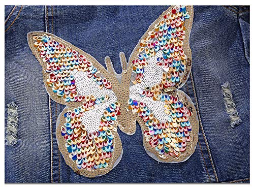Peacolate 3-10Years Little Big Girls Spring Autumn Embroidered Paillette Sequins Butterfly Denim Jacket Kid's Top (Butterfly,8-9Years) - Image 5