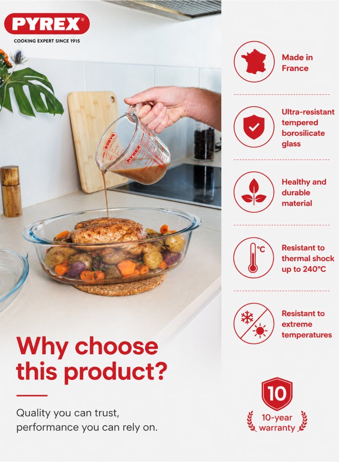 بيريكس Pyrex Essentials Oval Casserole Dish 4L with Handles, Borosilicate Glass Bakeware, Oven, Microwave, Freezer & Dishwasher Safe, Roasting, Baking & Serving Dish, BPA Free - Image 4