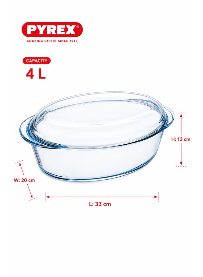 بيريكس Pyrex Essentials Oval Casserole Dish 4L with Handles, Borosilicate Glass Bakeware, Oven, Microwave, Freezer & Dishwasher Safe, Roasting, Baking & Serving Dish, BPA Free - Image 2