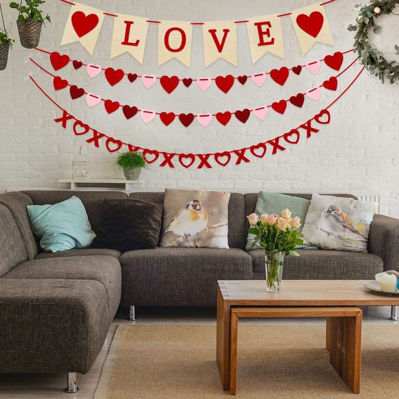 Labrostar 4Pcs Valentines Day Decorations Valentines Day Decor Handmade Love Heart Xo Garlands Banner For Engagement Wedding Party Home Classroom Office  No Diy Required - Image 4