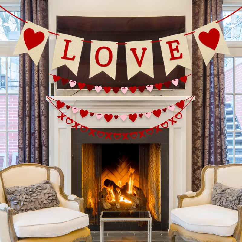 Labrostar 4Pcs Valentines Day Decorations Valentines Day Decor Handmade Love Heart Xo Garlands Banner For Engagement Wedding Party Home Classroom Office  No Diy Required - Image 3