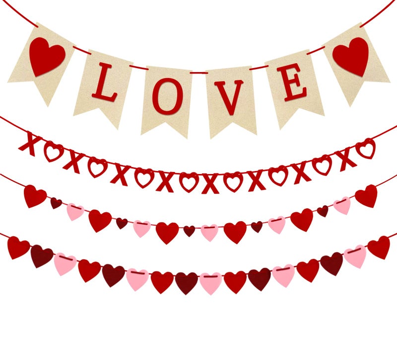 Labrostar 4Pcs Valentines Day Decorations Valentines Day Decor Handmade Love Heart Xo Garlands Banner For Engagement Wedding Party Home Classroom Office  No Diy Required - Image 1