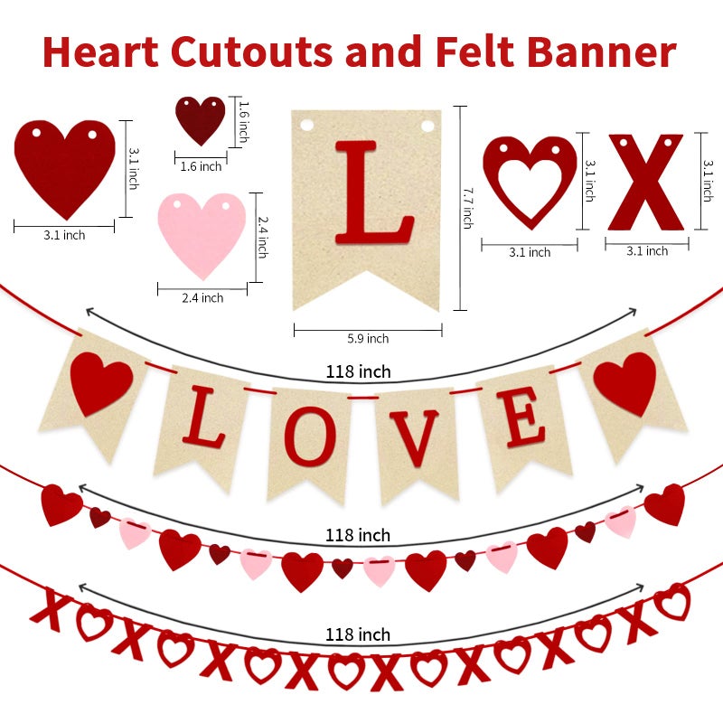 Labrostar 4Pcs Valentines Day Decorations Valentines Day Decor Handmade Love Heart Xo Garlands Banner For Engagement Wedding Party Home Classroom Office  No Diy Required - Image 2