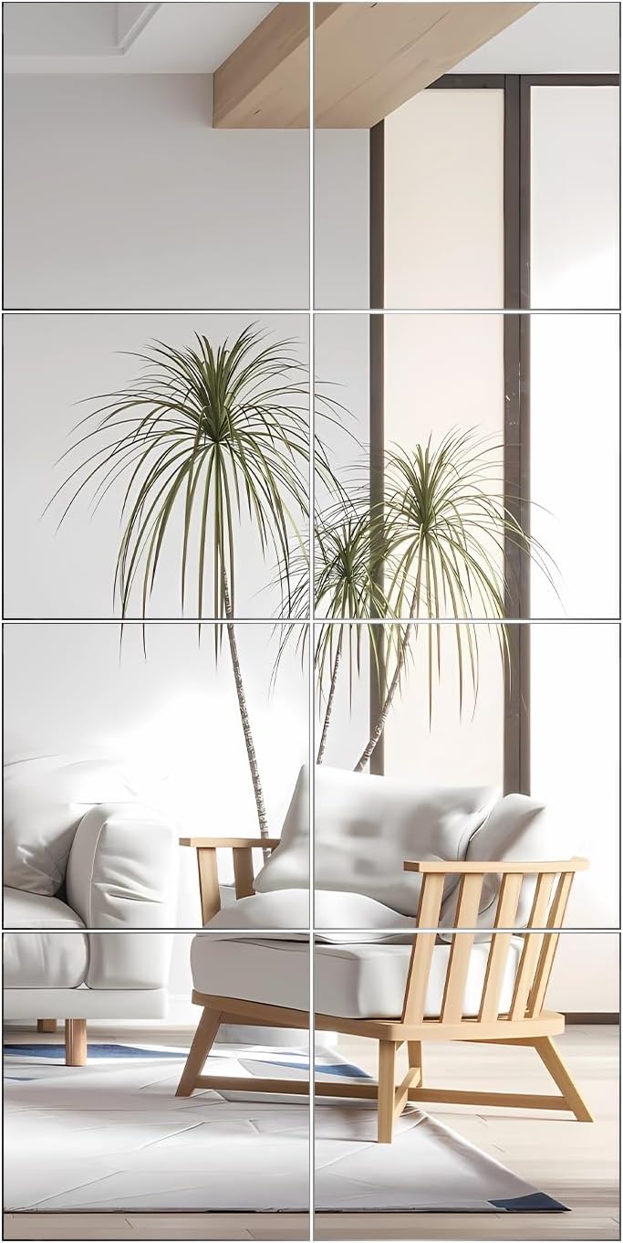 VASUHOME Glass Full Length Wall Mirror Tiles- 12x12 Inch- 8PCS Frameless Full Body Mirror for Home Gym, Bedroom, Living Room - Versatile Wall Mirror with Unrivaled Clarity - Image 1
