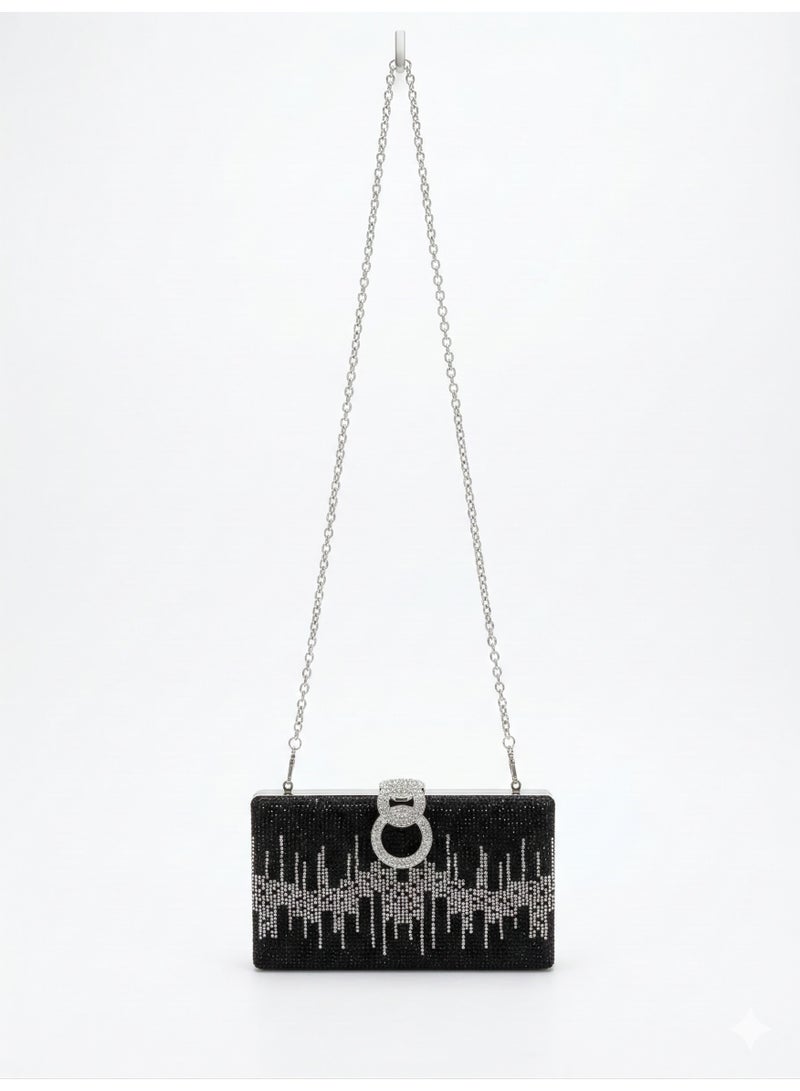 لايف ستيلاش  حقيبة سهرة أنيقة وجذابة بحزام كتف وقفل دائري - اسود ZS-9 - Image 2