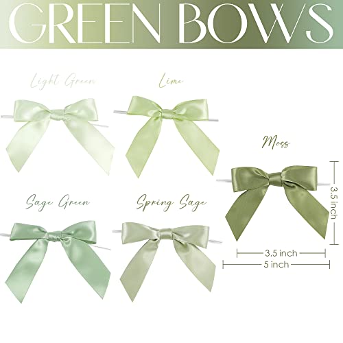 AIMUDI 5 Colors Sage Green Twist Tie Bows 3.5" Premade Satin Ribbon Bows for Gift Wrapping Pre-Tied Green Bows for Crafts, Wedding Decoration, Baby Shower, Birthday, Party Favors, Spring - 50 Counts - Image 2