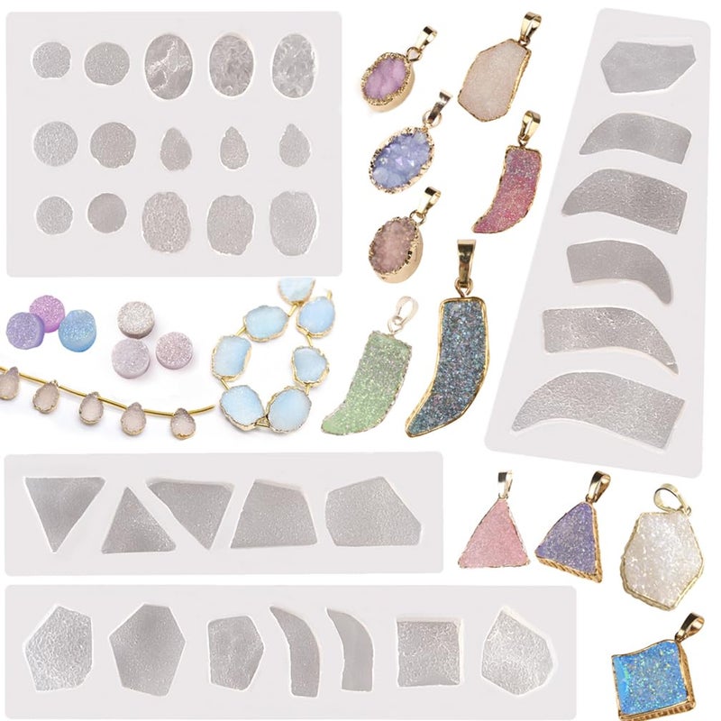 FUNSHOWCASE Geode Epoxy Resin Silicone Molds Set Jewelry Making Kits for Necklace Pendant Earrings Bracelet Charms 33 Shapes 0.35-1.65inch - Image 1
