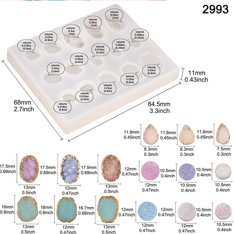 FUNSHOWCASE Geode Epoxy Resin Silicone Molds Set Jewelry Making Kits for Necklace Pendant Earrings Bracelet Charms 33 Shapes 0.35-1.65inch - Image 2