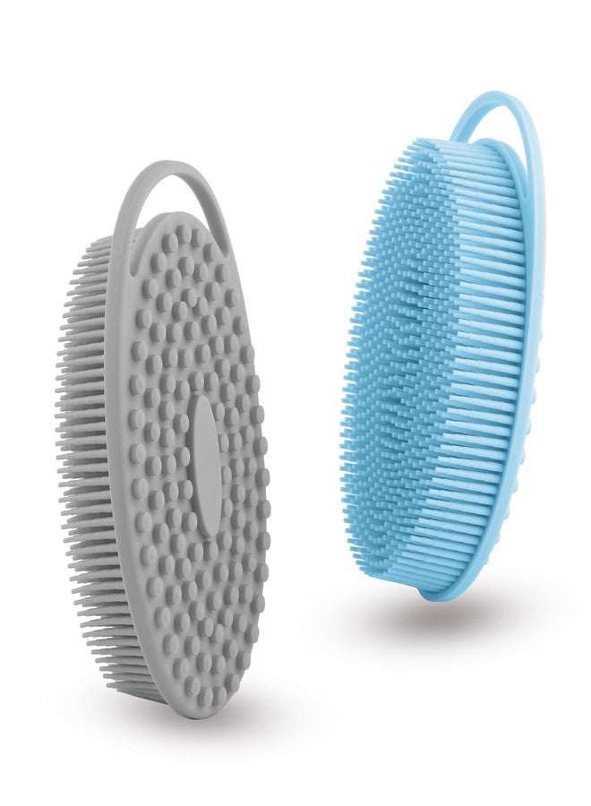 Cutiland 2 Pack Silicone Body Scrubber with Loofah Exfoliating Soft Body Shower Scrubber for Body, 2 in 1 Bath and Shampoo Wash Brush for Skin Exfoliation Men Women (Grey&Blue) - Image 1