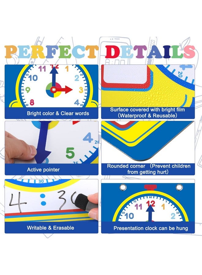 Junkin 25 Pcs Teaching Clock Kit, Clocks Practice Clocks For Kids Learning Time With Erasable Surface For Home School Classroom Supplies (Cute Style) - Image 3
