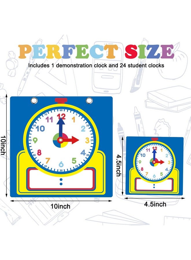 Junkin 25 Pcs Teaching Clock Kit, Clocks Practice Clocks For Kids Learning Time With Erasable Surface For Home School Classroom Supplies (Cute Style) - Image 2