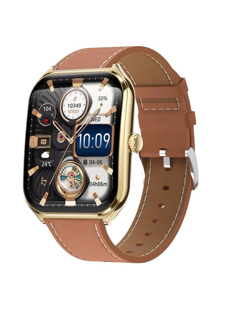 iOsuite Smart Watch with Bluetooth Calling, 1.93” Large Curved AMOLED Display, 3D UI, Heart Rate, Blood Pressure & SpO2 Monitor, Female Health Tracking, 100+ Sports Modes, Compatible with Android & iOS – Gold Case with Brown Strap (FAMO99) - Image 2
