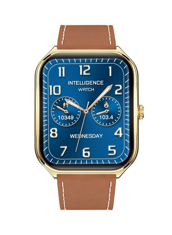 iOsuite Smart Watch with Bluetooth Calling, 1.93” Large Curved AMOLED Display, 3D UI, Heart Rate, Blood Pressure & SpO2 Monitor, Female Health Tracking, 100+ Sports Modes, Compatible with Android & iOS – Gold Case with Brown Strap (FAMO99) - Image 4