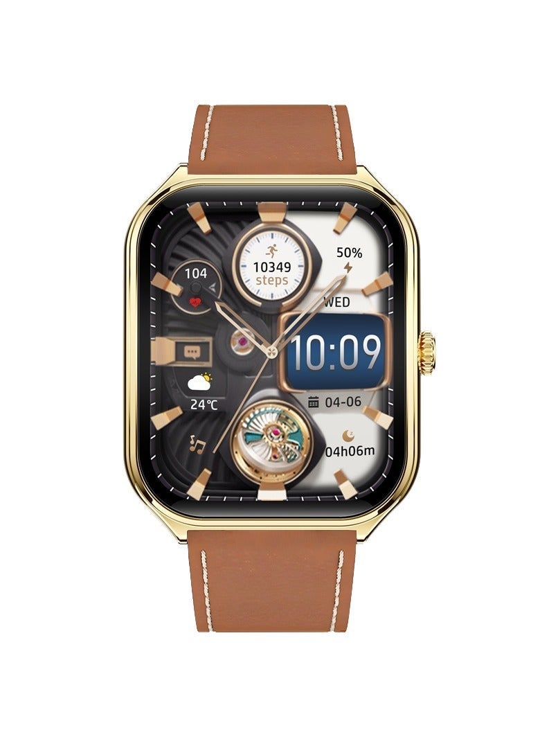 iOsuite Smart Watch with Bluetooth Calling, 1.93” Large Curved AMOLED Display, 3D UI, Heart Rate, Blood Pressure & SpO2 Monitor, Female Health Tracking, 100+ Sports Modes, Compatible with Android & iOS – Gold Case with Brown Strap (FAMO99) - Image 3