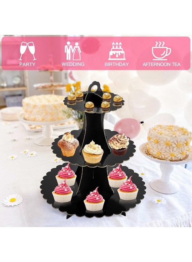 Soleebee 3-Tier Cupcake Stand, Cardboard Cupcake Tower, Dessert Cup Cake Stand Tower for Birthday Wedding Party Decoration, Cupcake Tier Stand 2 Set (Black) - Image 5