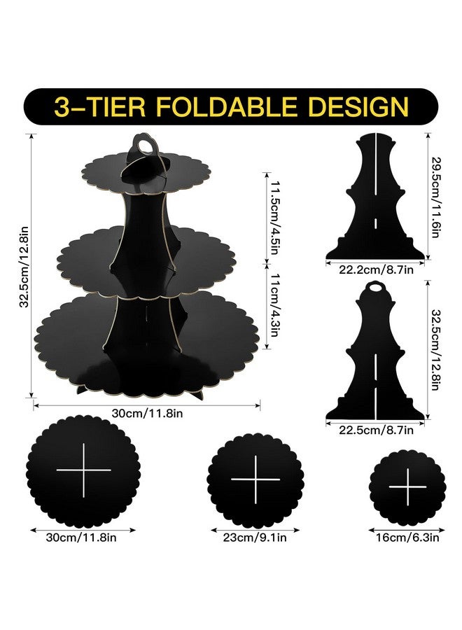 Soleebee 3-Tier Cupcake Stand, Cardboard Cupcake Tower, Dessert Cup Cake Stand Tower for Birthday Wedding Party Decoration, Cupcake Tier Stand 2 Set (Black) - Image 2