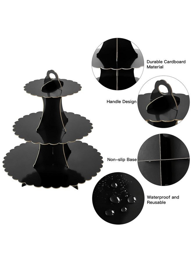 Soleebee 3-Tier Cupcake Stand, Cardboard Cupcake Tower, Dessert Cup Cake Stand Tower for Birthday Wedding Party Decoration, Cupcake Tier Stand 2 Set (Black) - Image 3
