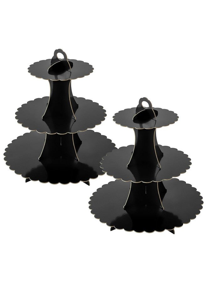 Soleebee 3-Tier Cupcake Stand, Cardboard Cupcake Tower, Dessert Cup Cake Stand Tower for Birthday Wedding Party Decoration, Cupcake Tier Stand 2 Set (Black) - Image 1