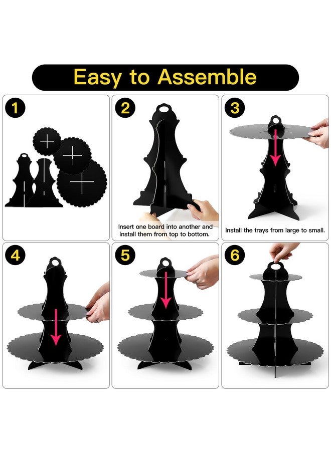 Soleebee 3-Tier Cupcake Stand, Cardboard Cupcake Tower, Dessert Cup Cake Stand Tower for Birthday Wedding Party Decoration, Cupcake Tier Stand 2 Set (Black) - Image 4