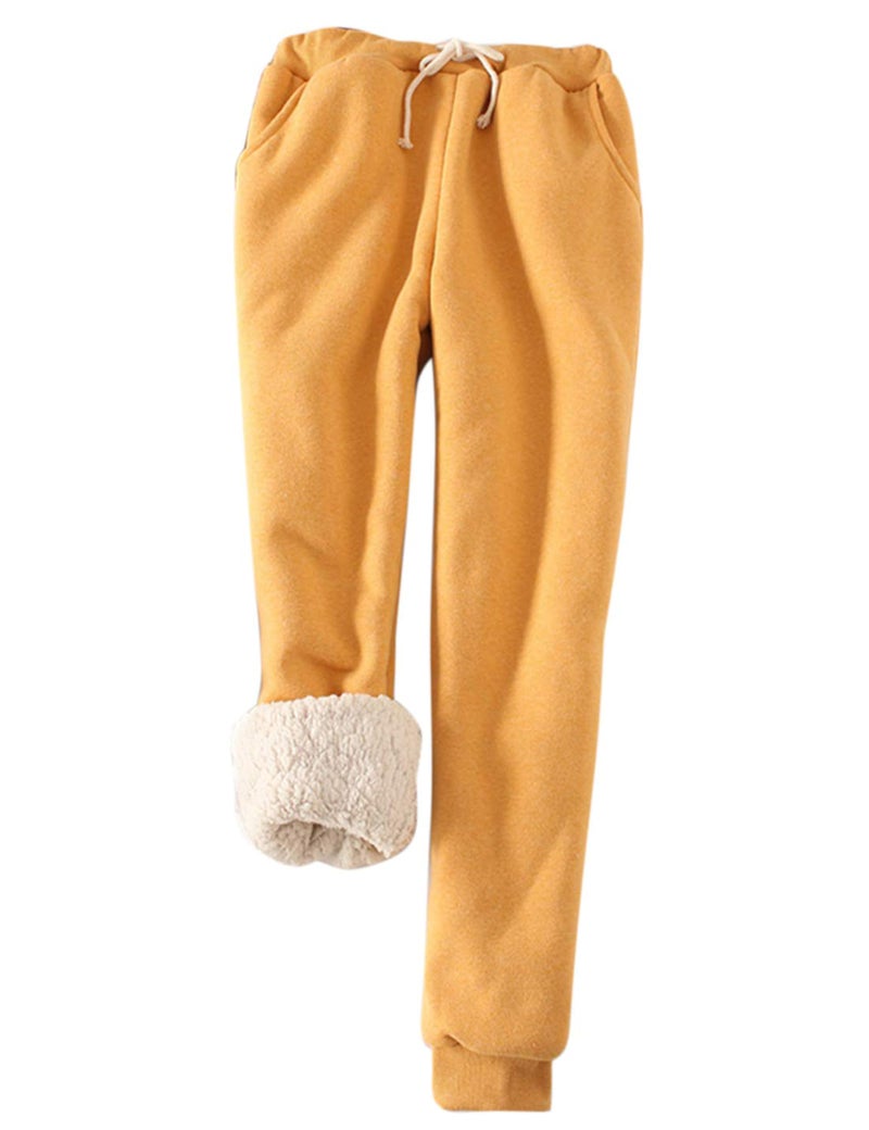 Yeokou Womens Sherpa Lined Sweatpants Winter Warm Fleece Joggers Casual Lounge Pants (Yellow-S) - Image 1