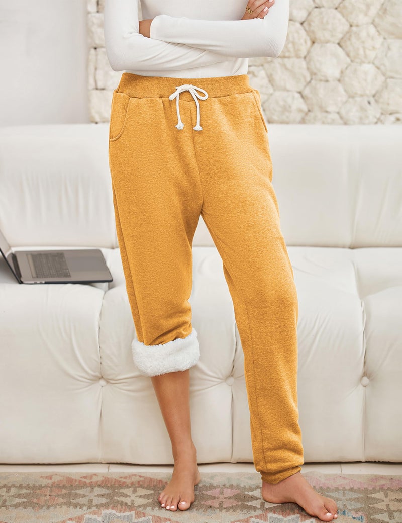 Yeokou Womens Sherpa Lined Sweatpants Winter Warm Fleece Joggers Casual Lounge Pants (Yellow-S) - Image 2