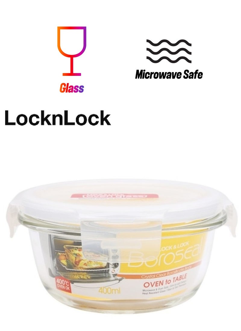LOCK & LOCK - LocknLock 400ml Oven-Safe Glass Round Container with Airtight Lid - Microwave, Freezer, and Dishwasher Safe - Image 1