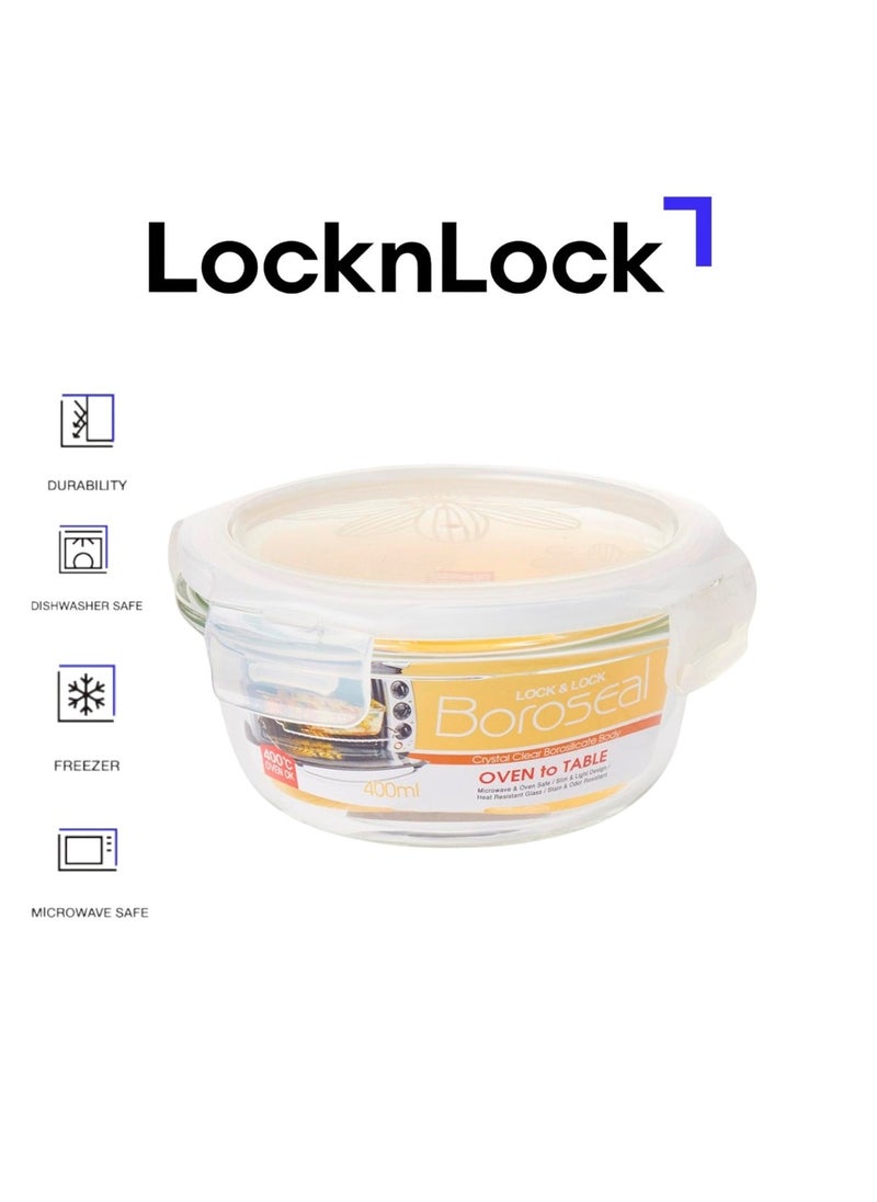 LOCK & LOCK LocknLock 400ml Oven-Safe Glass Round Container with Airtight Lid - Microwave, Freezer, and Dishwasher Safe  - Image 1