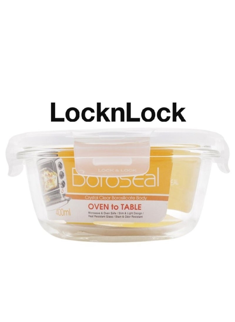 LOCK & LOCK - LocknLock 400ml Oven-Safe Glass Round Container with Airtight Lid - Microwave, Freezer, and Dishwasher Safe - Image 1