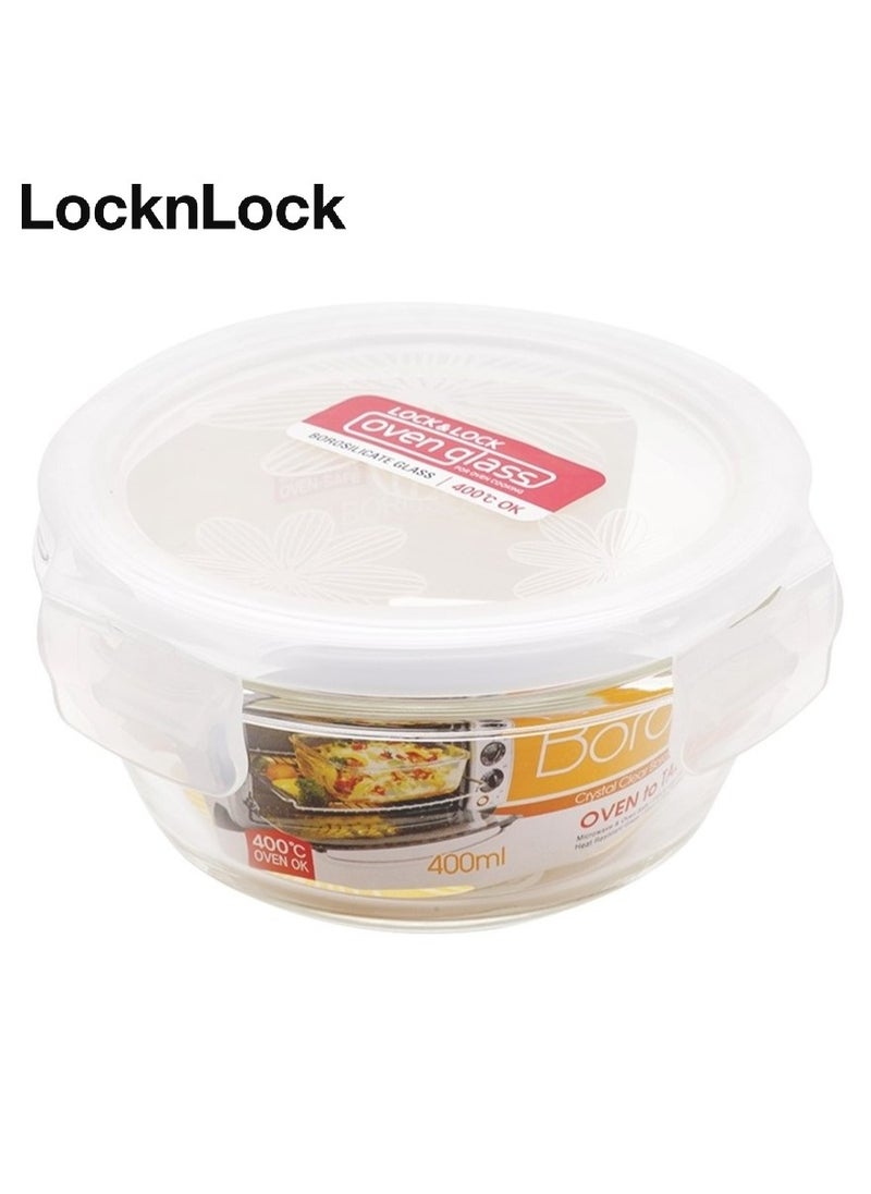 LOCK & LOCK - LocknLock 400ml Oven-Safe Glass Round Container with Airtight Lid - Microwave, Freezer, and Dishwasher Safe - Image 1