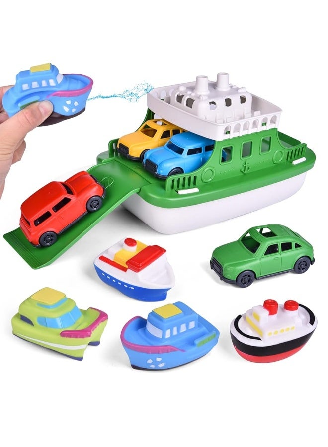 FUN LITTLE TOYS Toy Boat Bath Toys for Toddlers with 4 Mini Car Toys and 4 Bath Boat Squirters, Kids Ferry Boat for Bathtub Bathroom Pool Beach Toys - Image 3