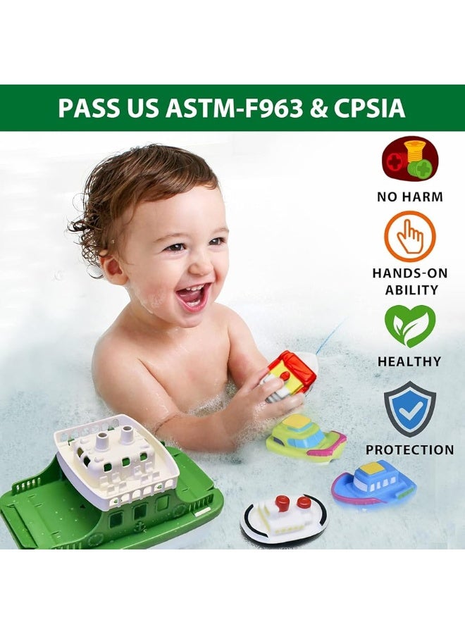 FUN LITTLE TOYS Toy Boat Bath Toys for Toddlers with 4 Mini Car Toys and 4 Bath Boat Squirters, Kids Ferry Boat for Bathtub Bathroom Pool Beach Toys - Image 5