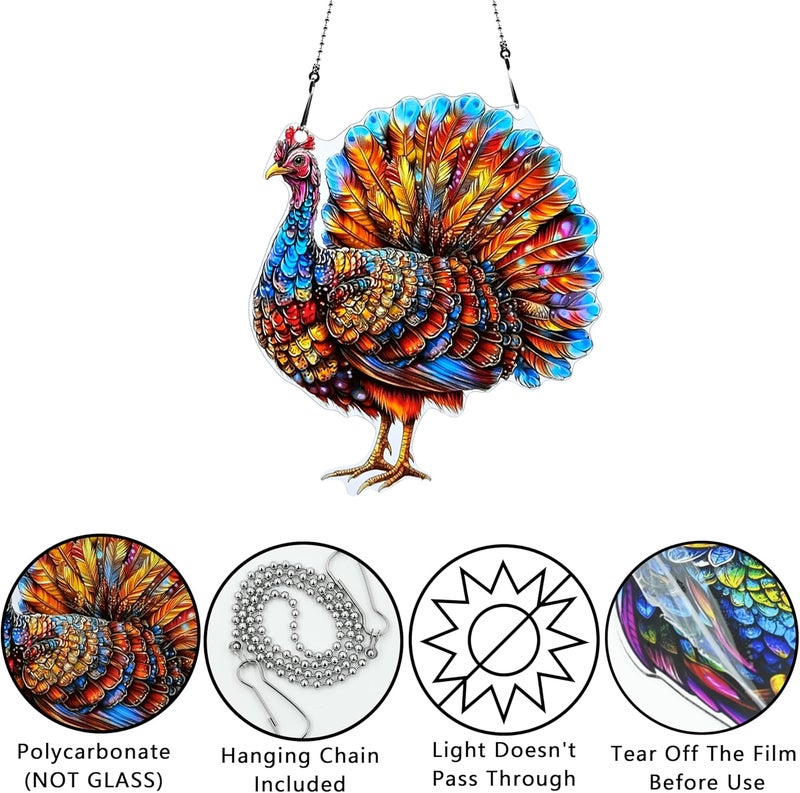 thmnj Thanksgiving Turkey Ornaments Colorful Window Hanging Decorations Home Wall Decor for Indoor Outdoor - Image 3